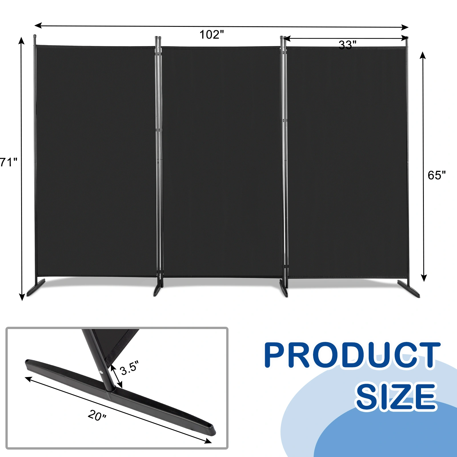 6FT Trifold 130g Polyester Fabric Plastic Foot Carbon Steel Frame Foldable Screen Black view 6