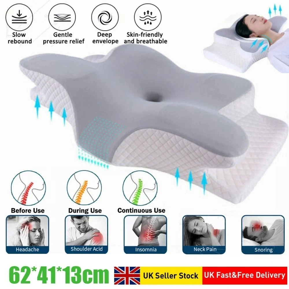 Cervical Memory Foam Neck Pillow - Orthopedic Neck & Back Support, Anti-Snore Travel Pillow