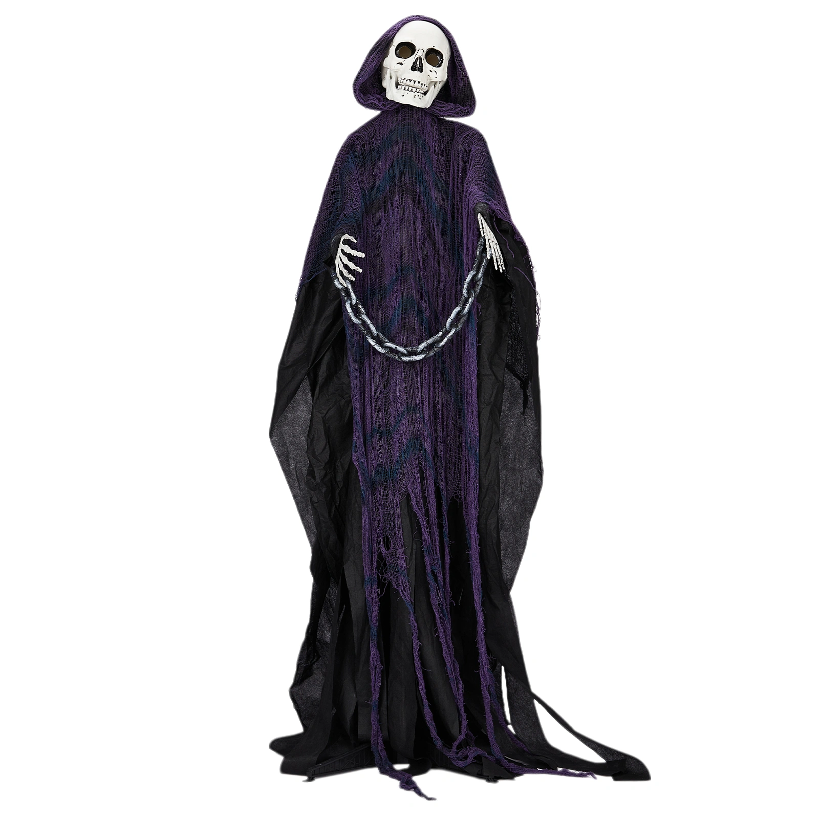 6ft Halloween Decorations Outdoor Life Size Animatronics Grim Reaper with Chain, Sound-Actived Party Decor with Creepy Sound, Scary Haunted House Props for Garden Yard Lawn