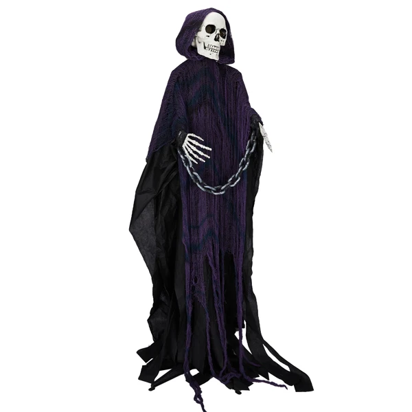 6ft Halloween Decorations Outdoor Life Size Animatronics Grim Reaper with Chain, Sound-Actived Party Decor with Creepy Sound, Scary Haunted House Props for Garden Yard Lawn view 2