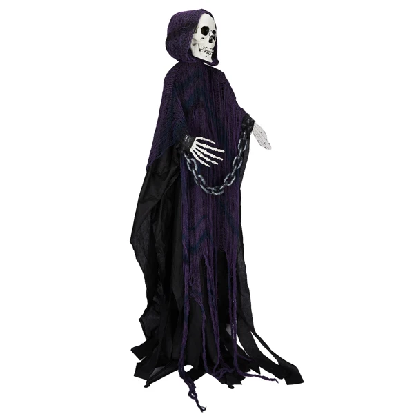 6ft Halloween Decorations Outdoor Life Size Animatronics Grim Reaper with Chain, Sound-Actived Party Decor with Creepy Sound, Scary Haunted House Props for Garden Yard Lawn view 3