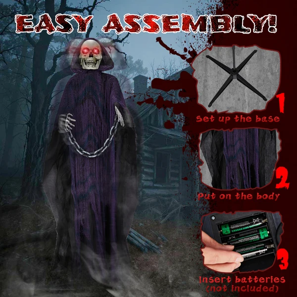6ft Halloween Decorations Outdoor Life Size Animatronics Grim Reaper with Chain, Sound-Actived Party Decor with Creepy Sound, Scary Haunted House Props for Garden Yard Lawn view 6