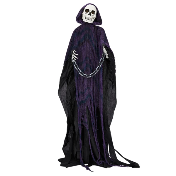 6ft Halloween Decorations Outdoor Life Size Animatronics Grim Reaper with Chain, Sound-Actived Party Decor with Creepy Sound, Scary Haunted House Props for Garden Yard Lawn