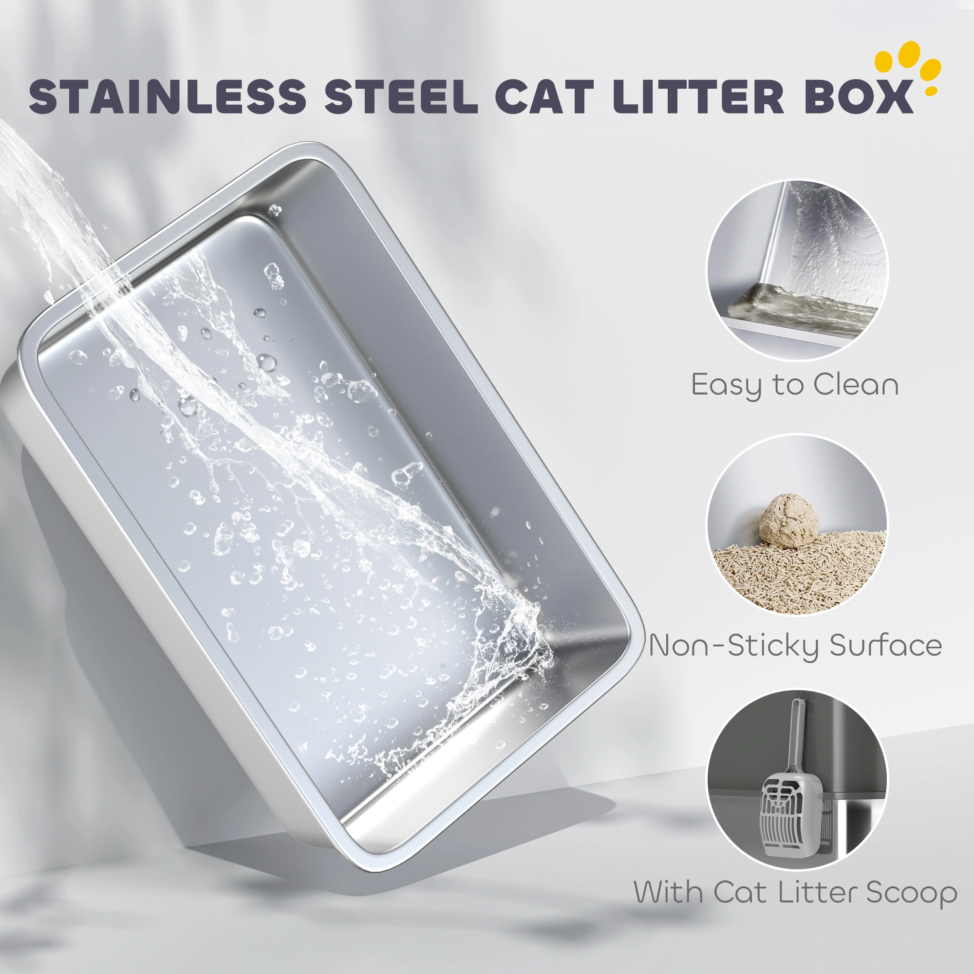 Self-Closing Cat Litter Box with Hood, Large Odor Control Litter Box for Cats, Includes Litter Pan Tray, Easy-Clean Design, Gray view 3