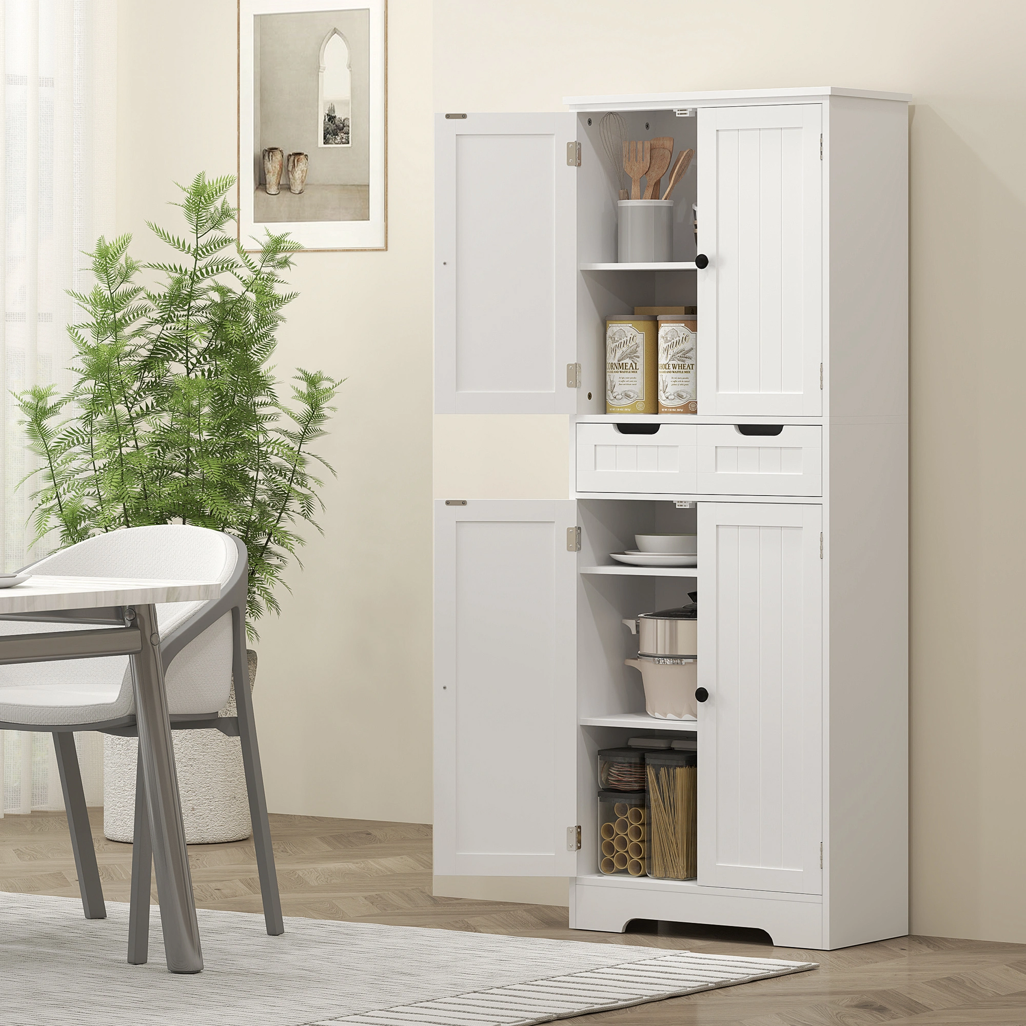 White Bathroom Storage Cabinet with Doors, Freestanding Vanity Organizer for Small Spaces