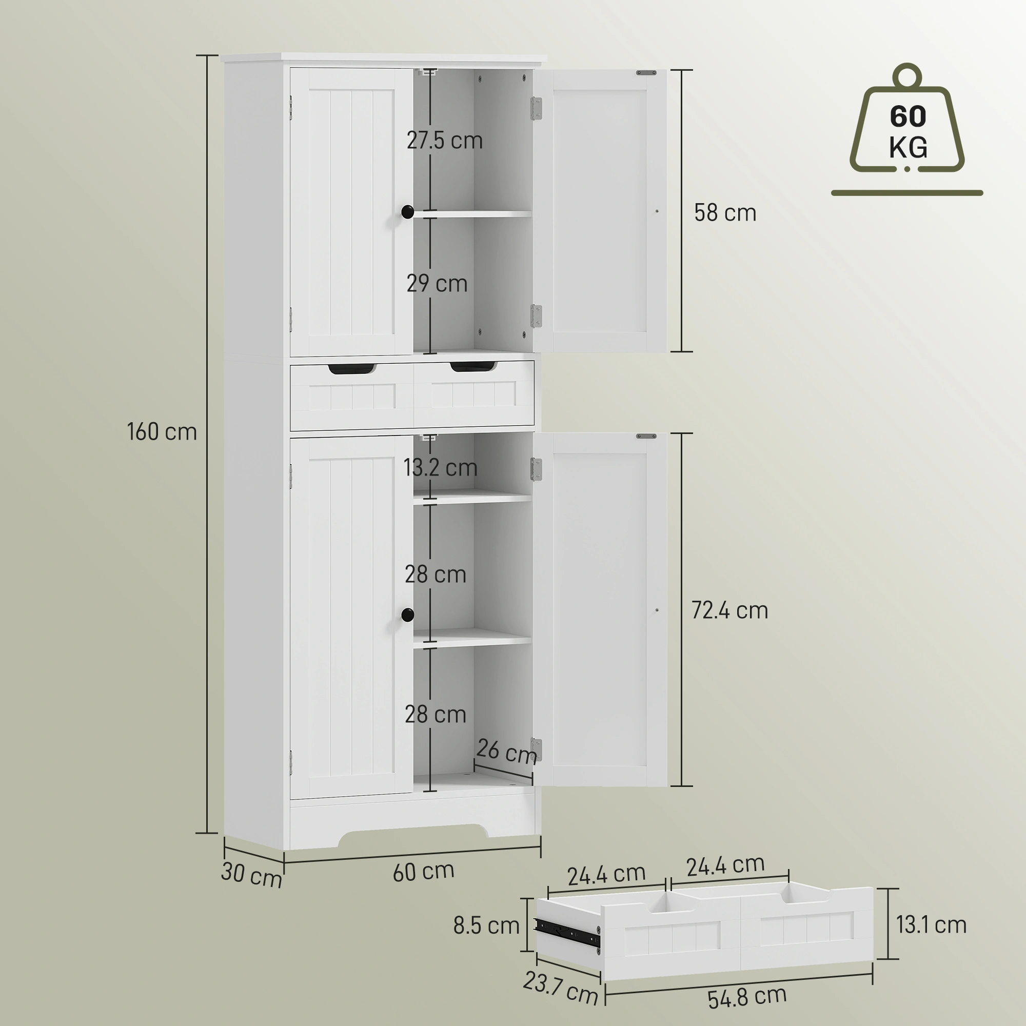 White Bathroom Storage Cabinet with Doors, Freestanding Vanity Organizer for Small Spaces view 5