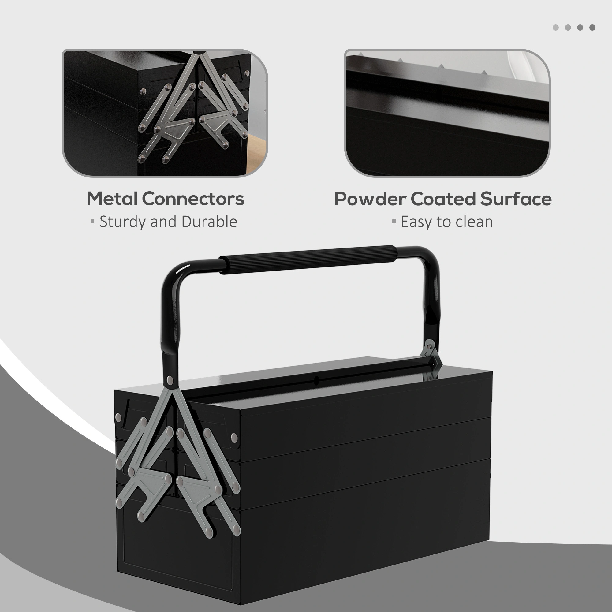 Roll Top Truck Toolbox with Locking Lid, Large Steel Mobile Tool Chest Organizer for Garage, Black view 3