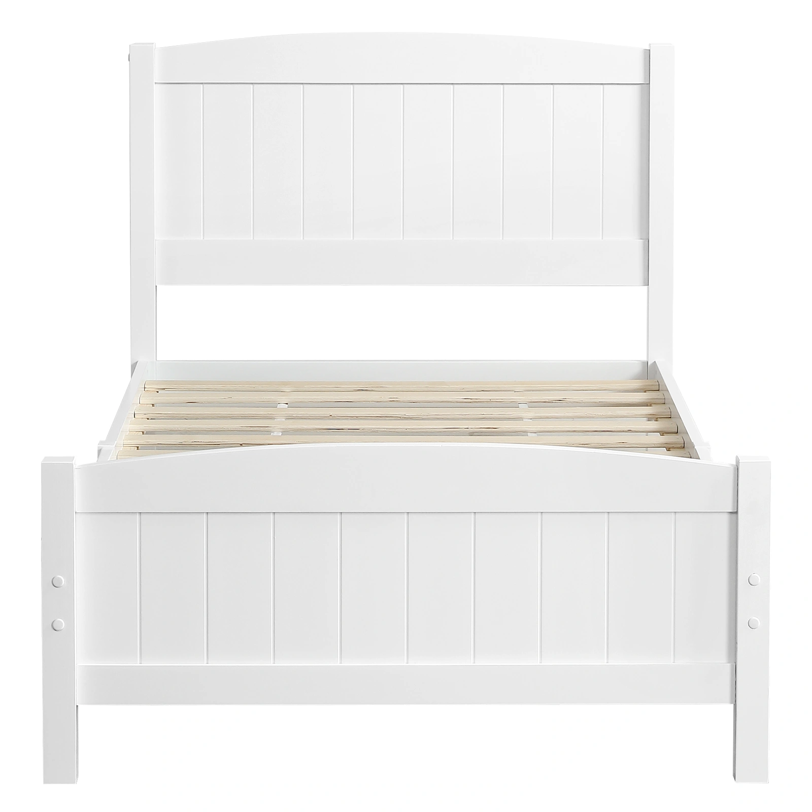 FCH Twin Pine Single-Layer Core Vertical Stripe Full-Board Curved Bed Head With The Same Bed Foot White Wooden Bed view 18