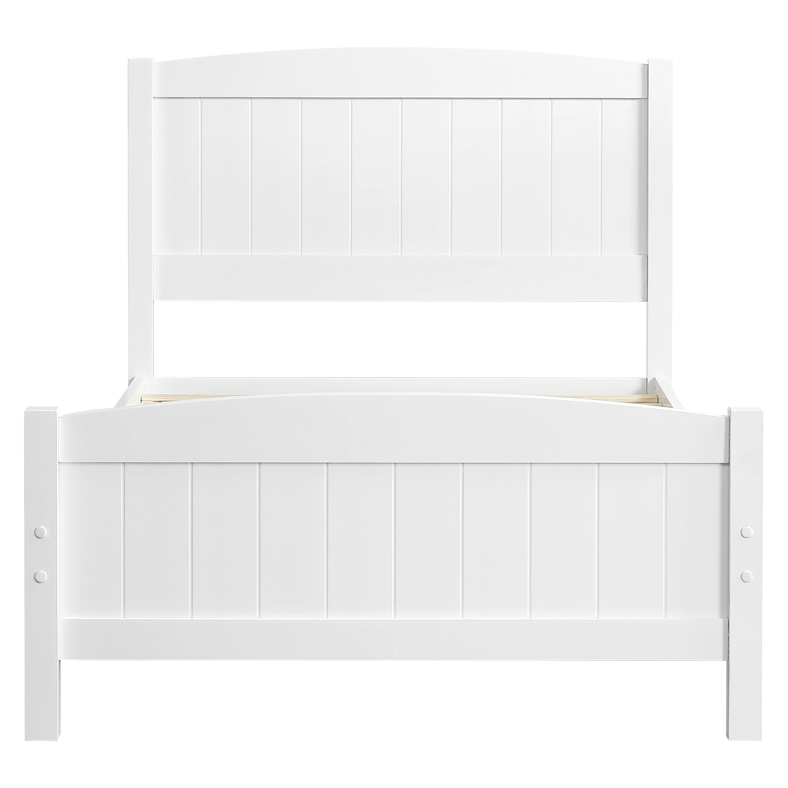 FCH Twin Pine Single-Layer Core Vertical Stripe Full-Board Curved Bed Head With The Same Bed Foot White Wooden Bed view 22