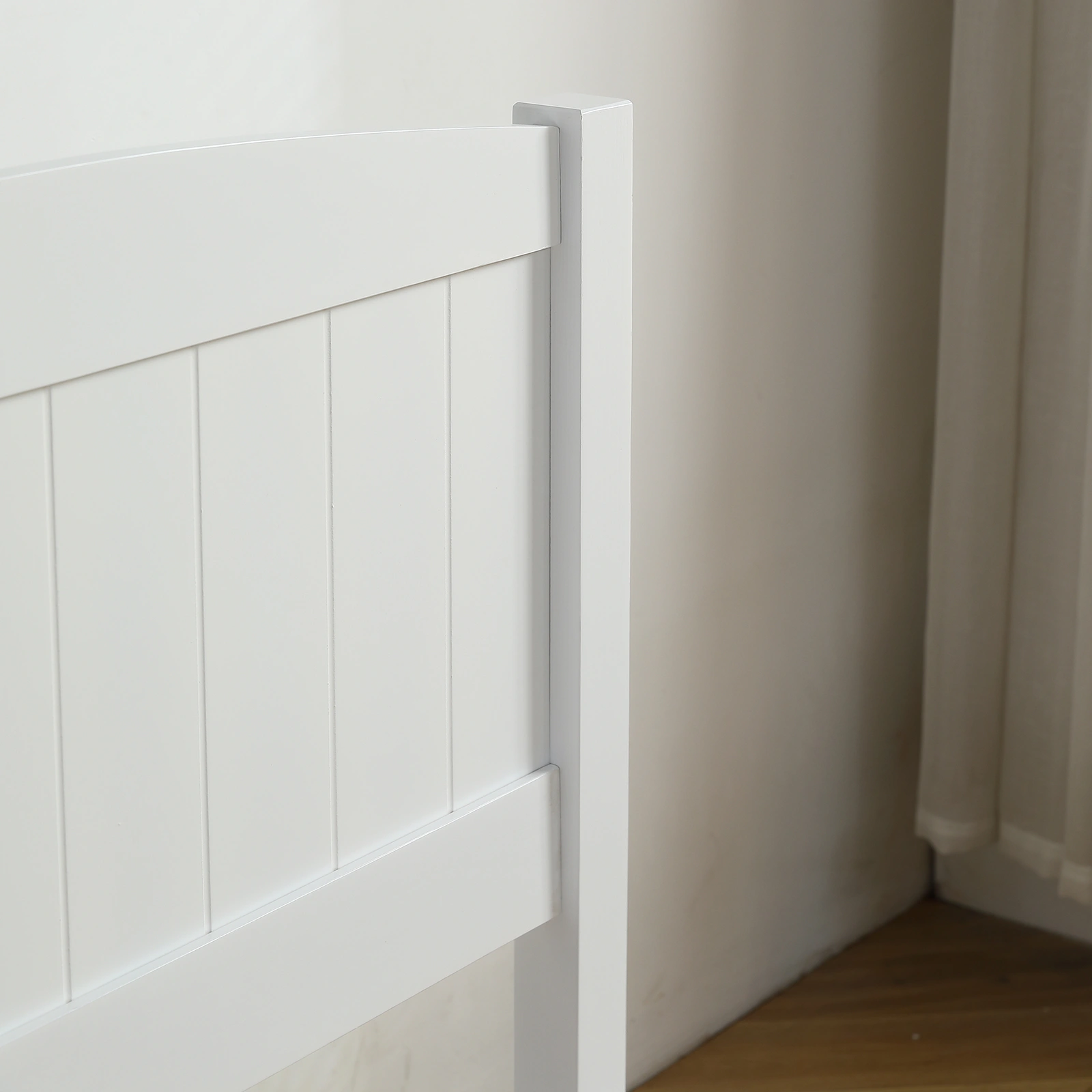 FCH Twin Pine Single-Layer Core Vertical Stripe Full-Board Curved Bed Head With The Same Bed Foot White Wooden Bed view 34
