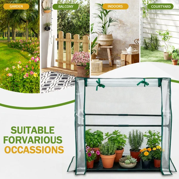 Mini Greenhouse with PE Cover, Indoor Outdoor Plant Gardening Green House for Garden Backyard, 36*18*33in, White view 2