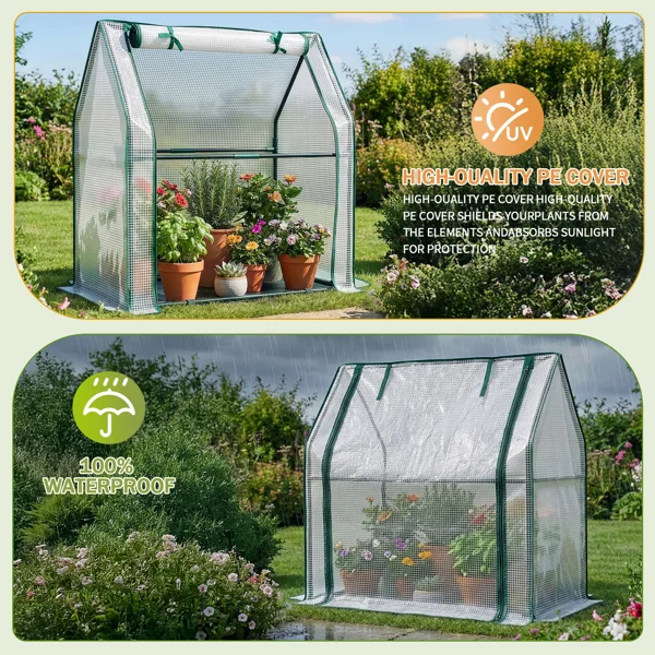 Mini Greenhouse with PE Cover, Indoor Outdoor Plant Gardening Green House for Garden Backyard, 36*18*33in, White view 5