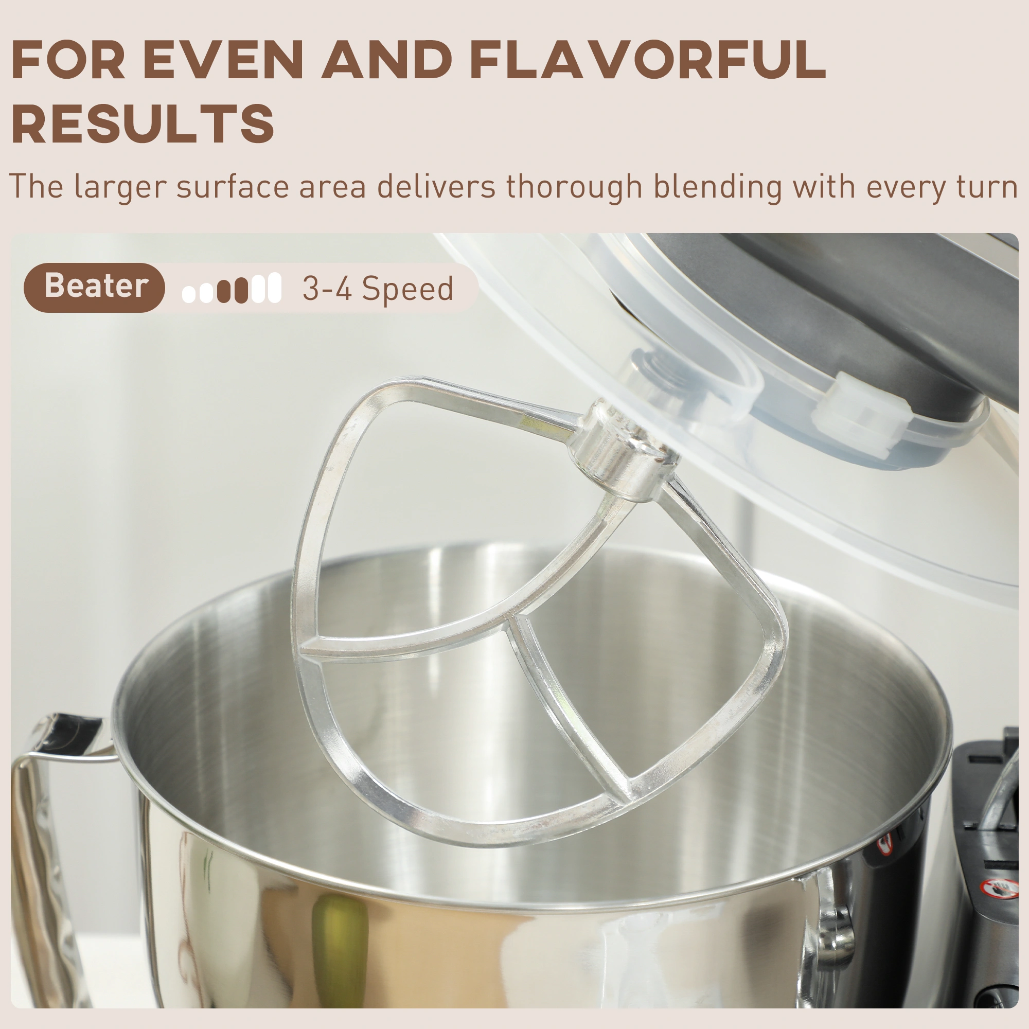 Kitchen Stand Mixer 5 Qt, Heavy-Duty Planetary Mixing Action, 10 Speed Settings, Includes Dough Hook, Flat Beater & Wire Whip, Black view 5
