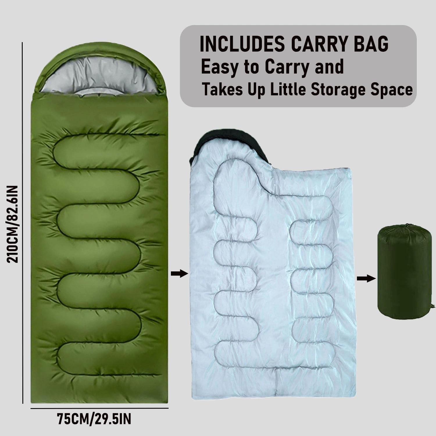 4 Season Single Sleeping Bag Waterproof Outdoor Camping Hiking Envelope Zip Bags-green view 4