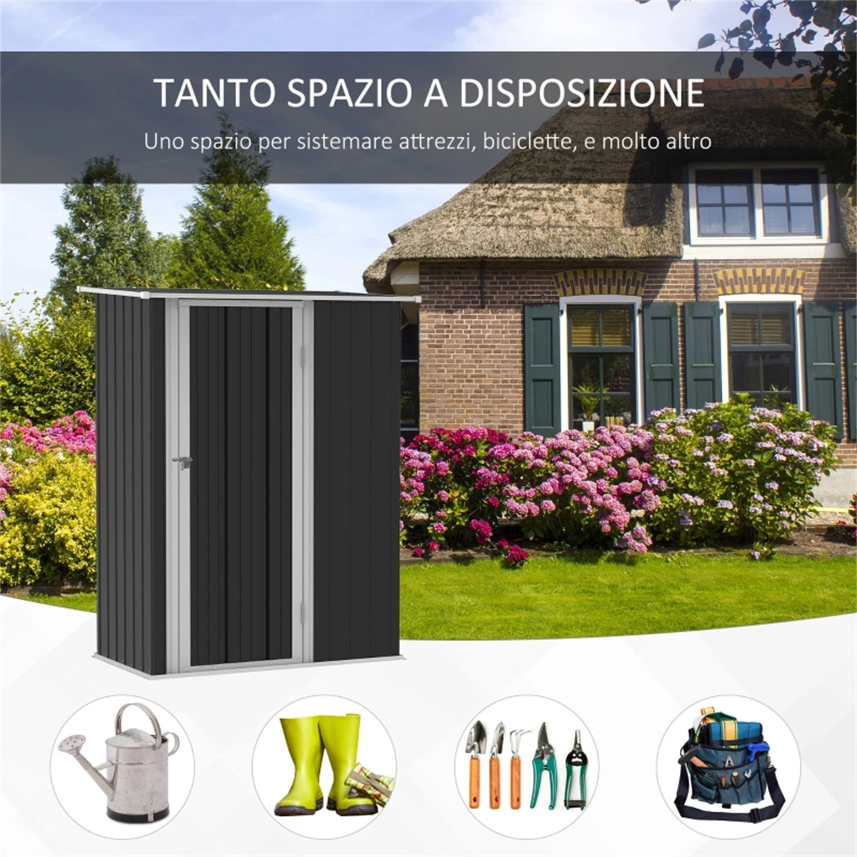 Metal Outdoor Storage Shed - Waterproof Resin Garage Cabinet for Patio, Garden Tools & Equipment