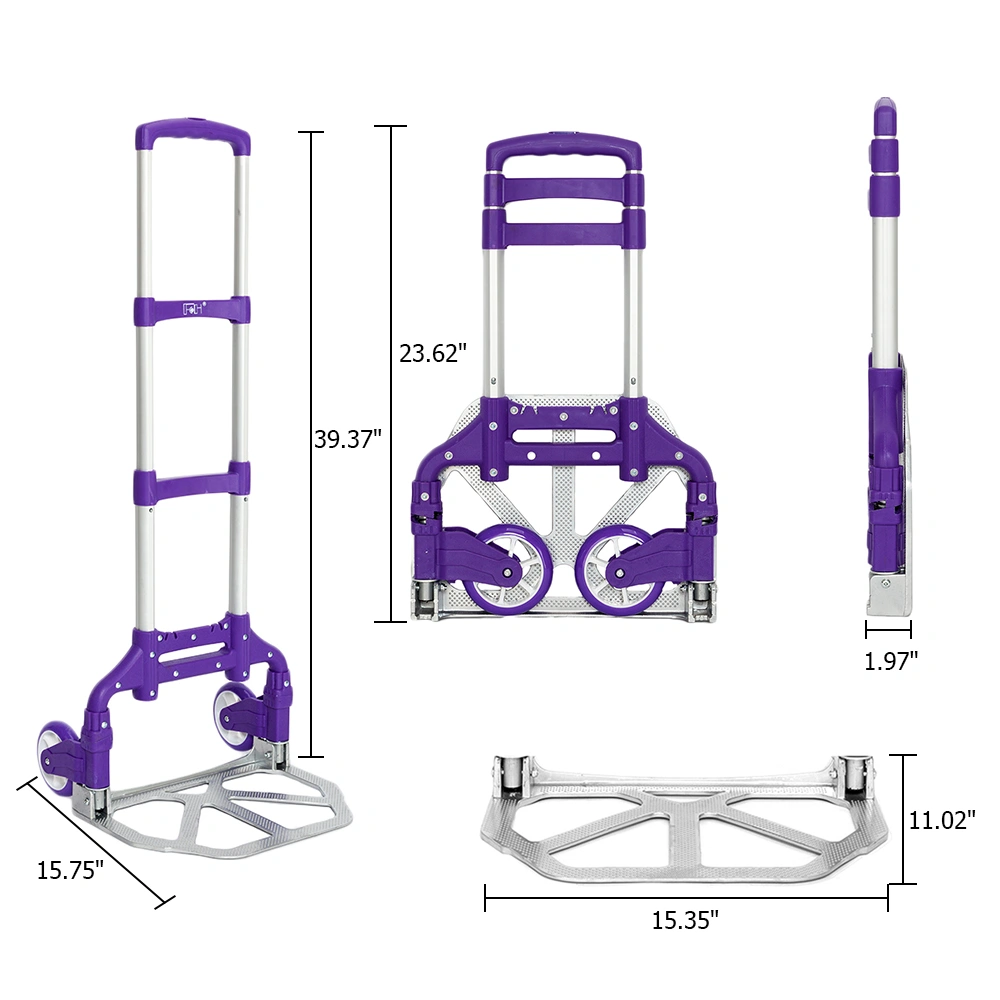 Portable Foldable Telescopic Luggage Trolley Cart Purple Travel Wagon view 3