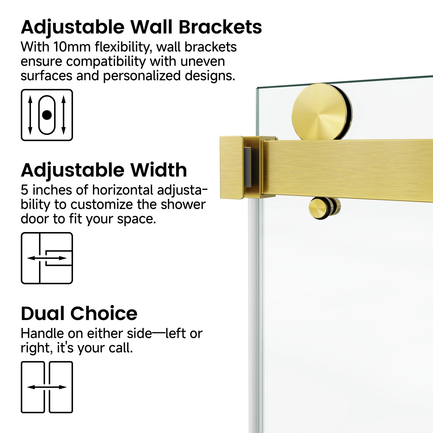60x76 Inch Frameless Double Sliding Shower Door - 3/8" (10mm) SGCC Tempered Glass, Clear, Stainless Steel Finish view 3