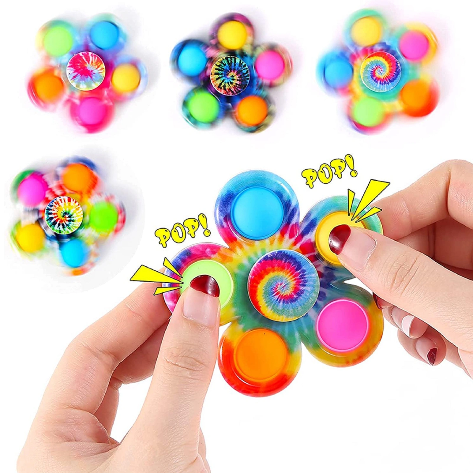 4 Pack Pop It Fidget Toys, Bubble Sensory Pop Fidget Spinner Set, ADHD Stress Relief Hand Spinners for Kids Party Favors view 2