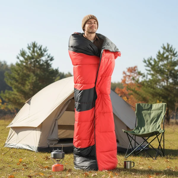 Rectangular Heated Sleeping Bag, Lightweight Sleeping Bag with Multi USB Powered Heating Pads, Waterproof Compact Envelope Sleeping Bag for Backpacking Hiking, Red view 3