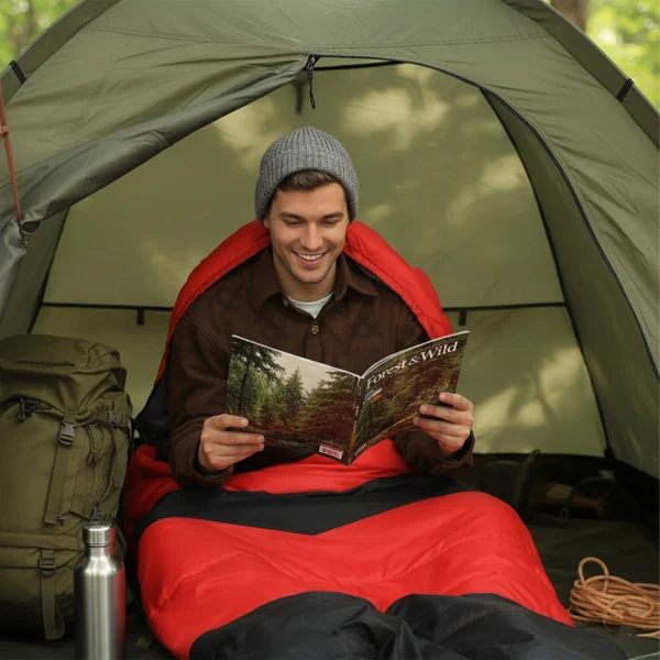 Rectangular Heated Sleeping Bag, Lightweight Sleeping Bag with Multi USB Powered Heating Pads, Waterproof Compact Envelope Sleeping Bag for Backpacking Hiking, Red view 4