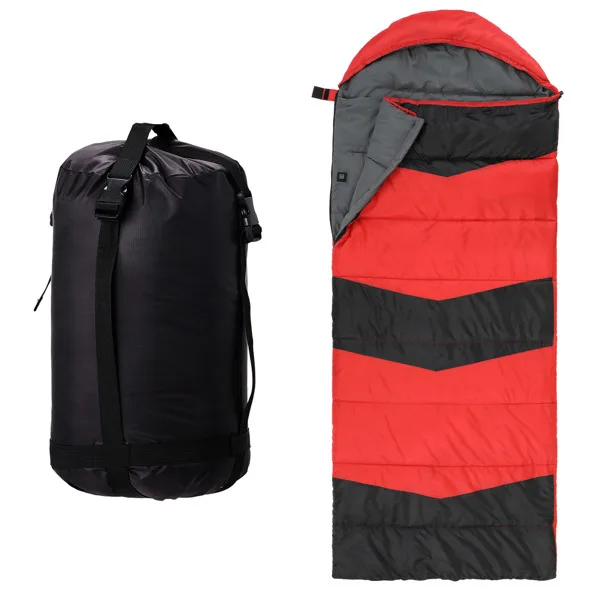 Rectangular Heated Sleeping Bag, Lightweight Sleeping Bag with Multi USB Powered Heating Pads, Waterproof Compact Envelope Sleeping Bag for Backpacking Hiking, Red view 6
