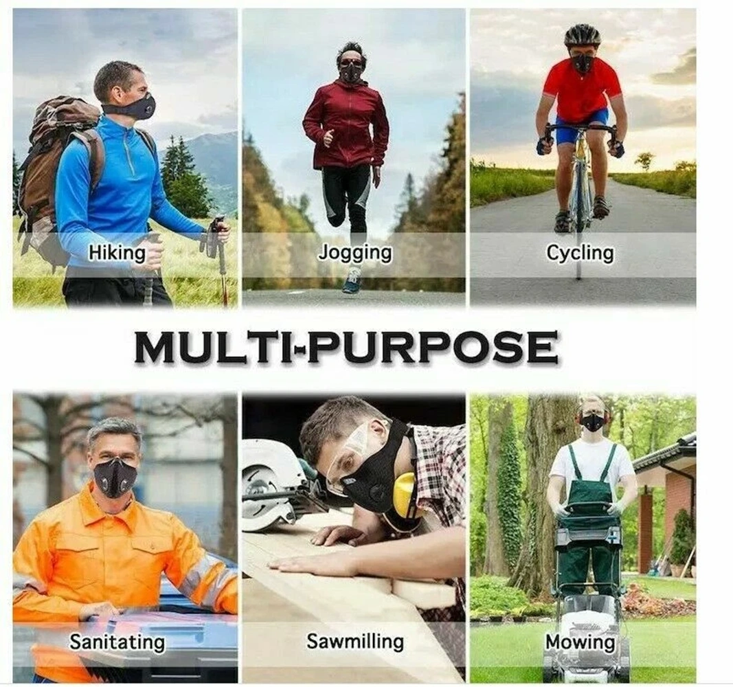 (2 Pack)Reusable Half Face Cover Mask w/ Filter Cycling Outdoor Sport Face Mask Grey view 11
