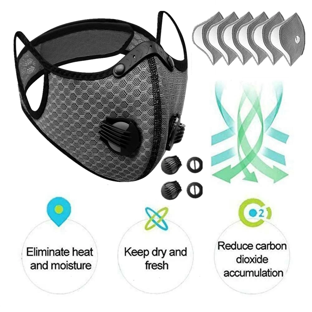 (2 Pack)Reusable Half Face Cover Mask w/ Filter Cycling Outdoor Sport Face Mask Grey view 3