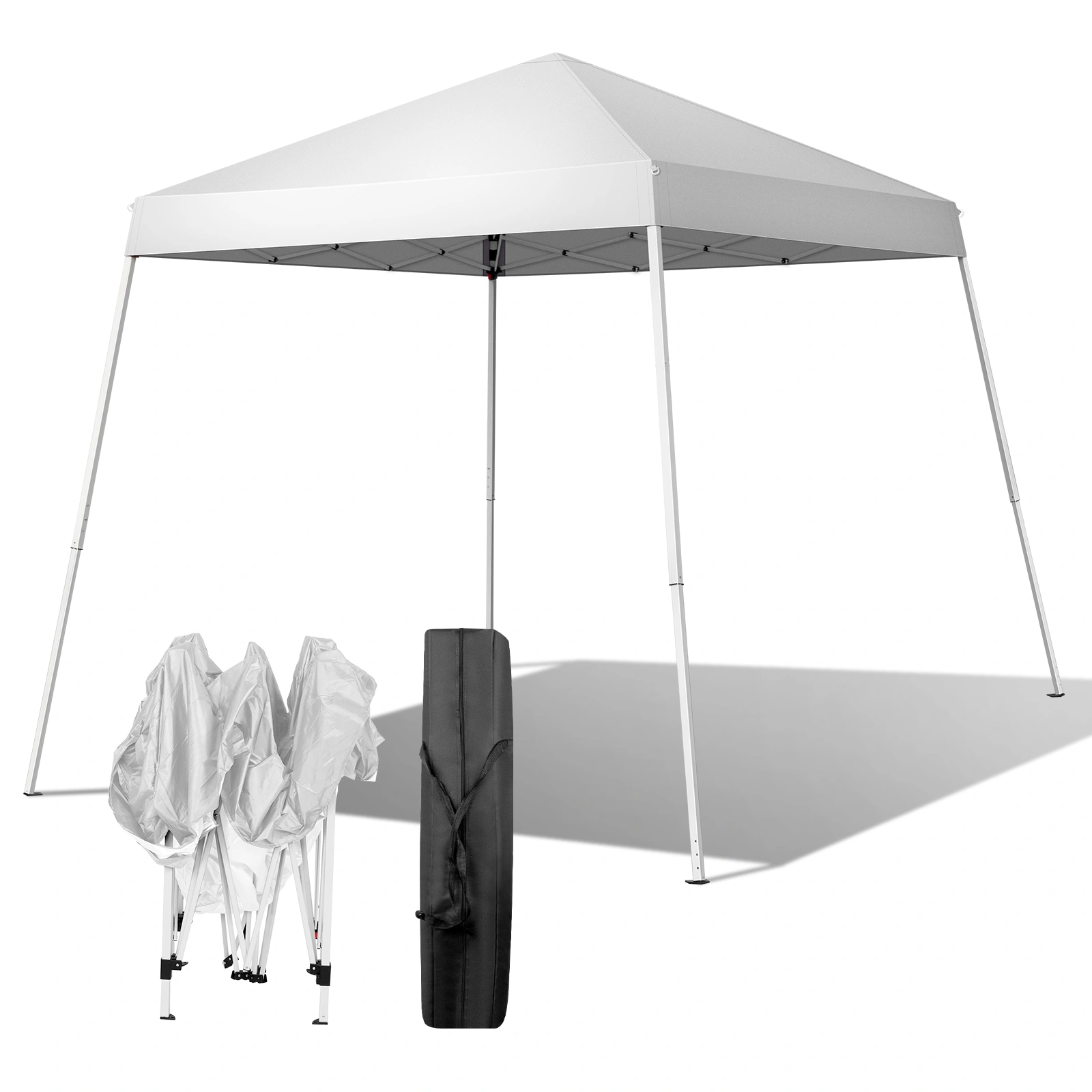 2.4x2.4m Waterproof Folding Tent Portable Canopy White, Outdoor Garden Party Gazebo Shelter for Home & Camping
