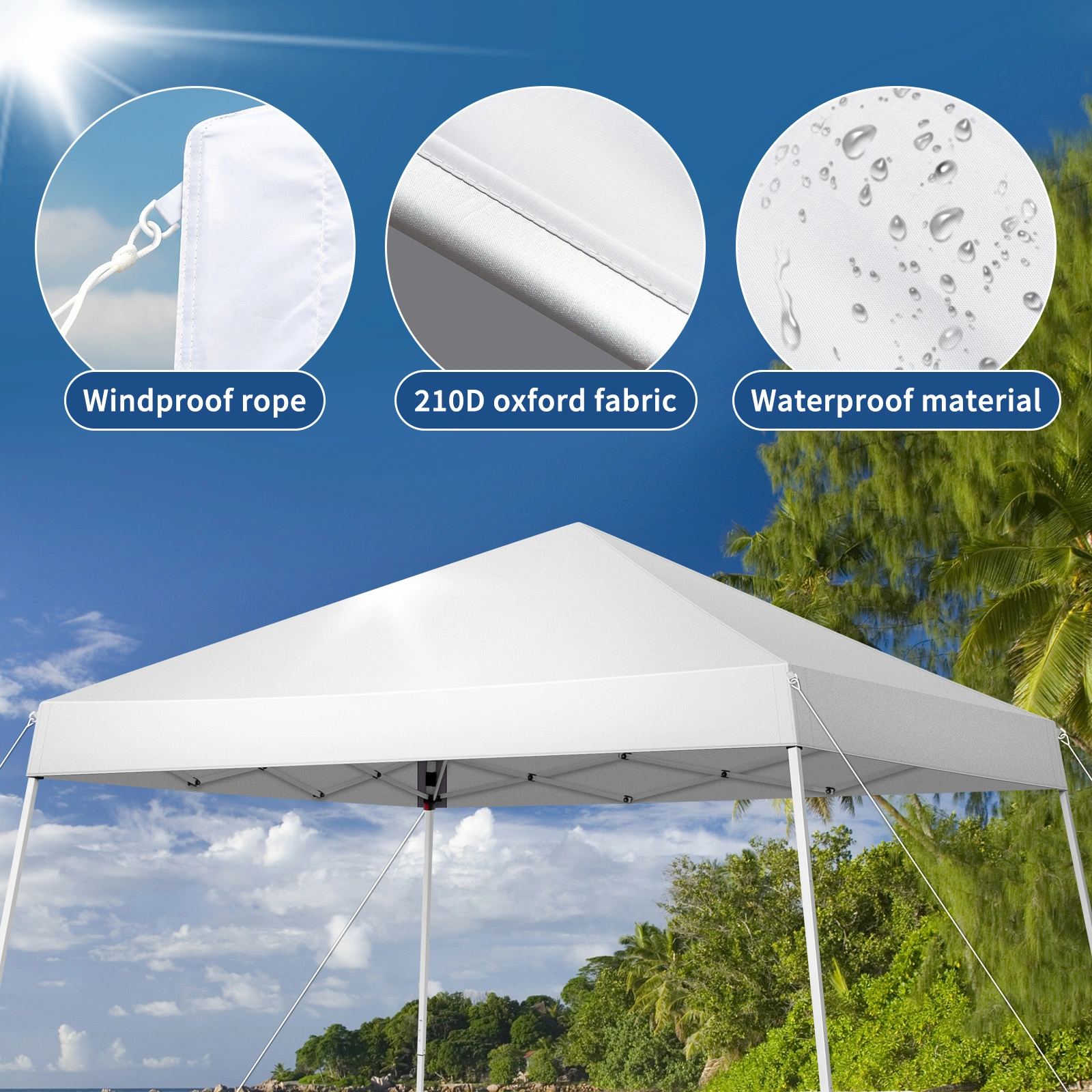 2.4x2.4m Waterproof Folding Tent Portable Canopy White, Outdoor Garden Party Gazebo Shelter for Home & Camping view 10