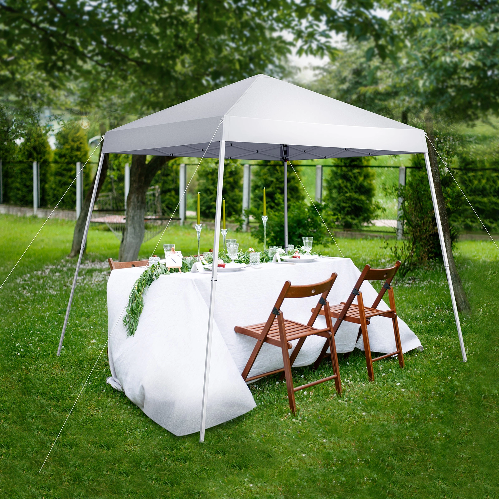 2.4x2.4m Waterproof Folding Tent Portable Canopy White, Outdoor Garden Party Gazebo Shelter for Home & Camping view 19