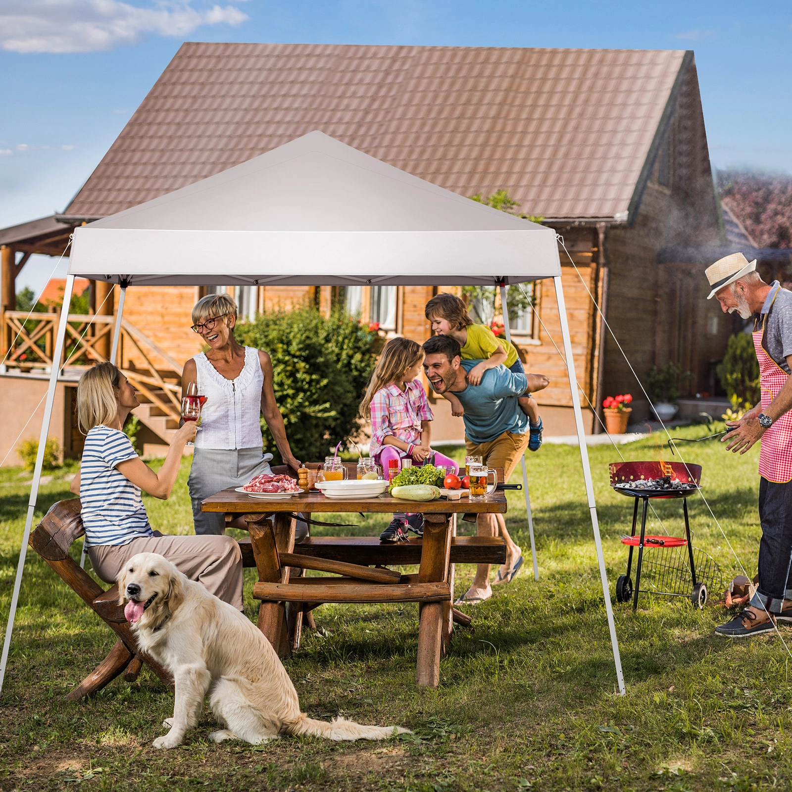 2.4x2.4m Waterproof Folding Tent Portable Canopy White, Outdoor Garden Party Gazebo Shelter for Home & Camping view 21