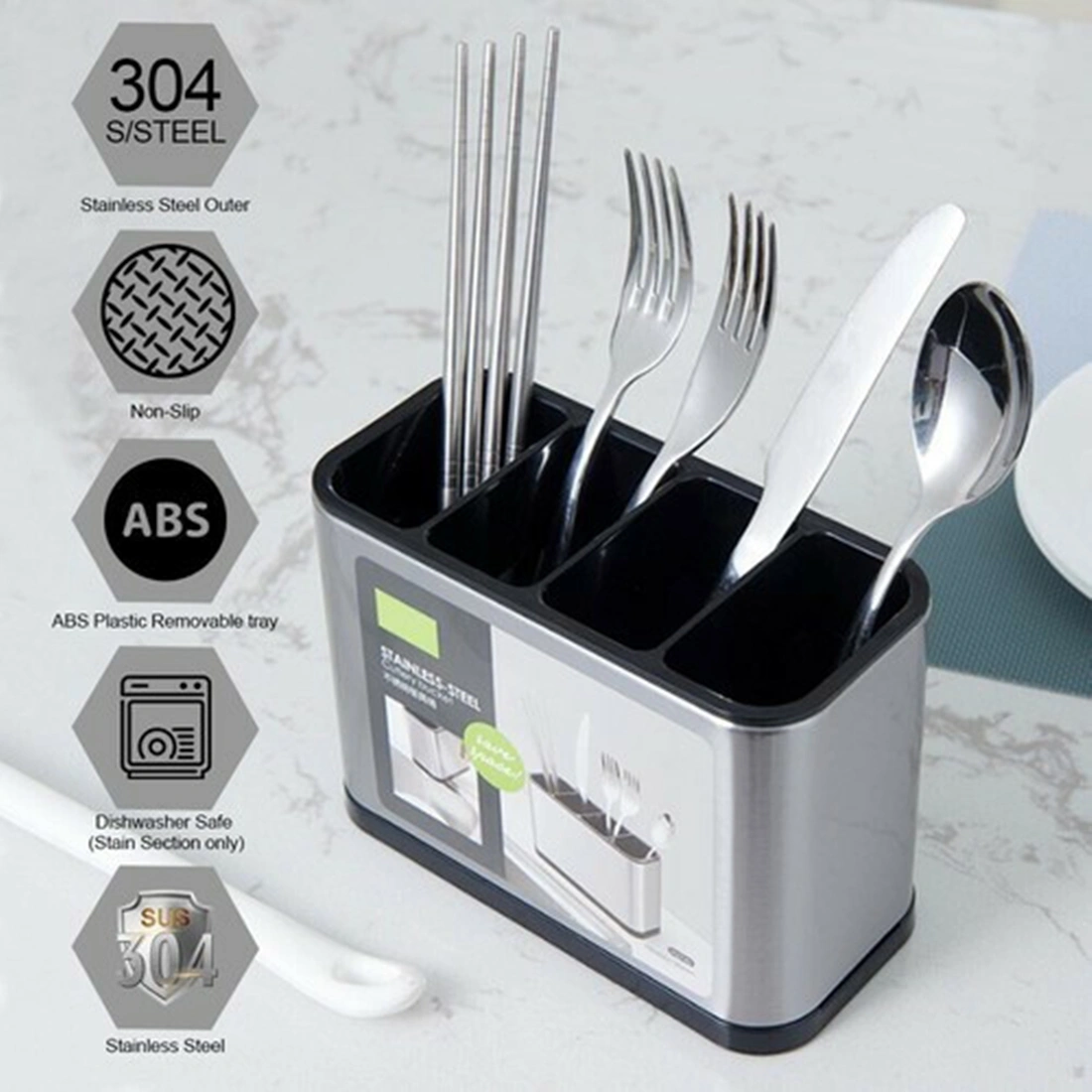 Kitchen Cutlery Organizer Box Storage Rack Spoon Fork Chopstick Drainer Holder