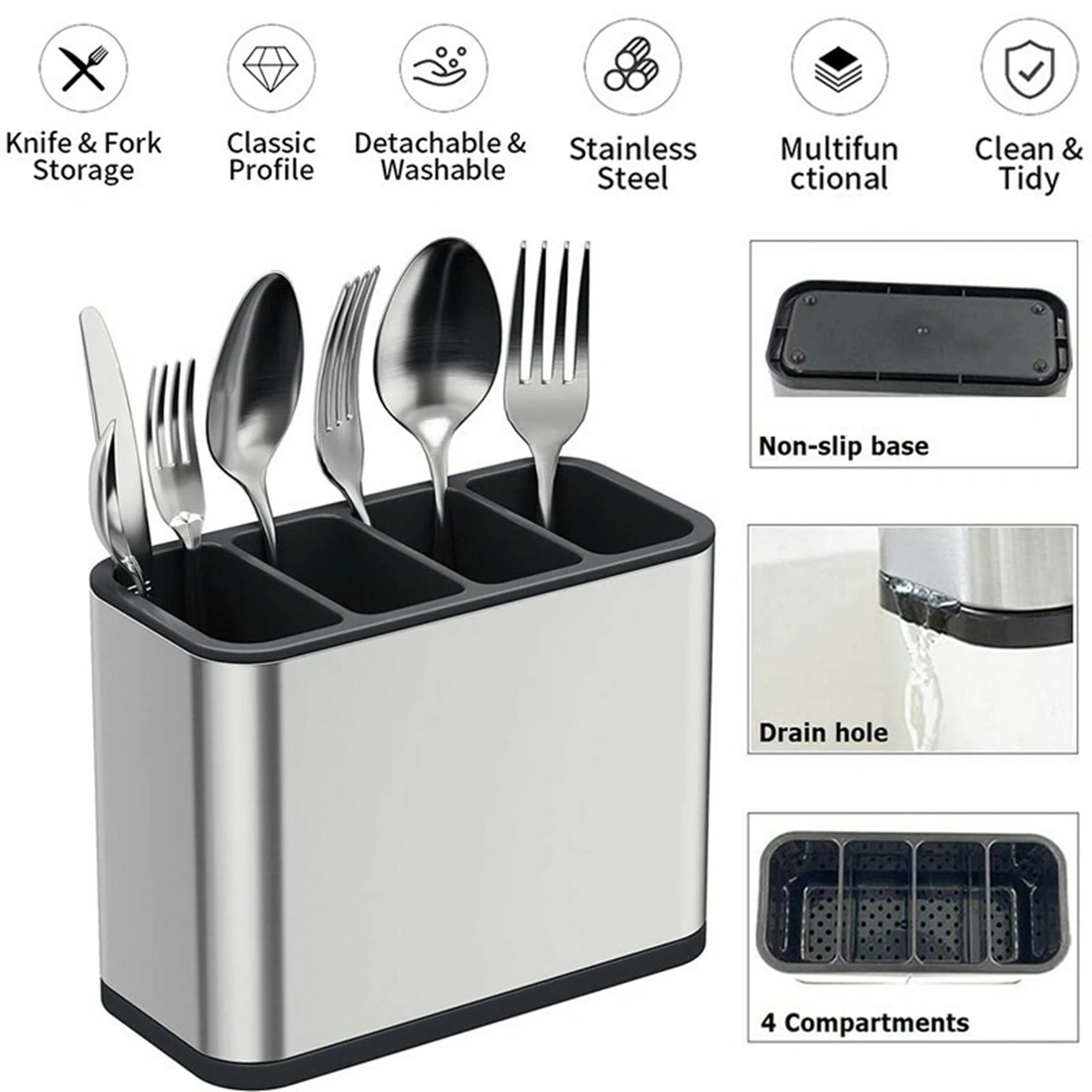 Kitchen Cutlery Organizer Box Storage Rack Spoon Fork Chopstick Drainer Holder view 3