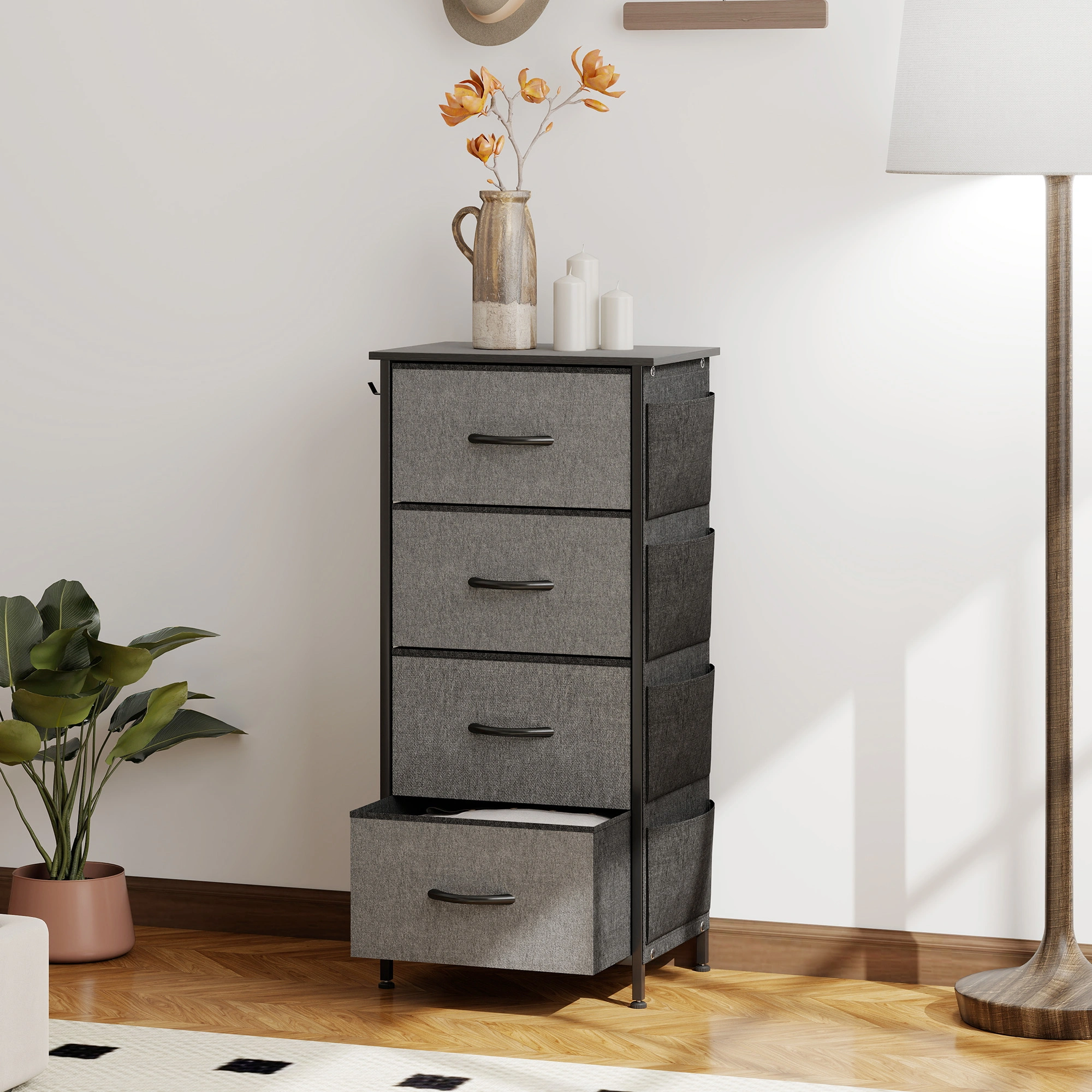 5-Drawer Oak Wood Storage Console 36x20x22 inch Black Stain Heavy Duty 50lb Capacity Model OAK-300 Qty 1