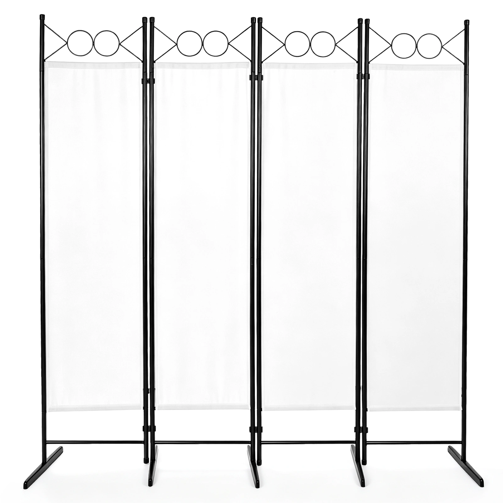 4-Fold Foldable Screen Plastic Feet 160g Polyester Fabric Carbon Steel Frame 6FT Off-White view 2