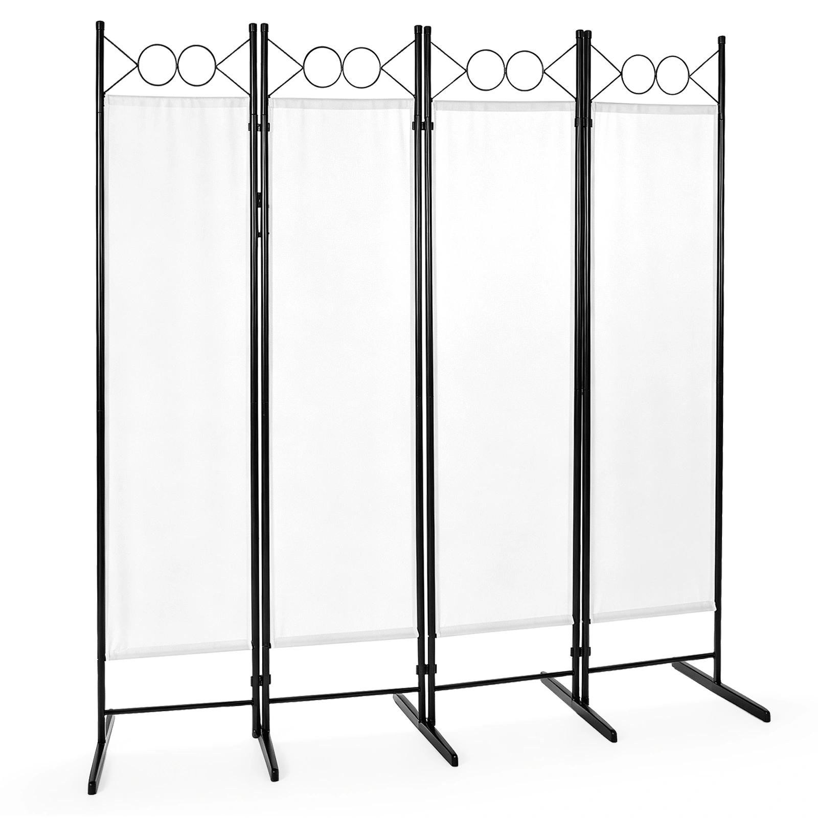 4-Fold Foldable Screen Plastic Feet 160g Polyester Fabric Carbon Steel Frame 6FT Off-White view 3