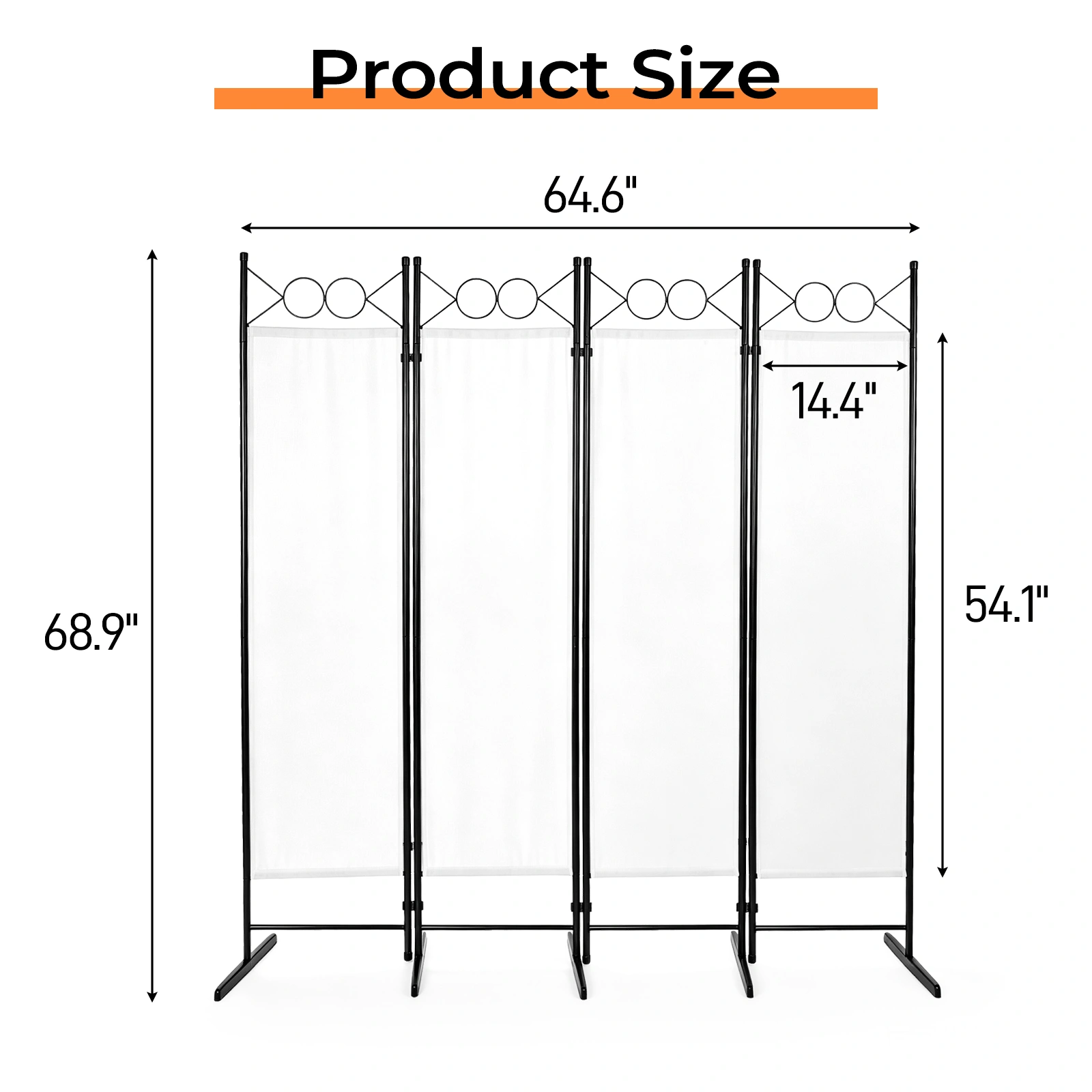 4-Fold Foldable Screen Plastic Feet 160g Polyester Fabric Carbon Steel Frame 6FT Off-White view 6
