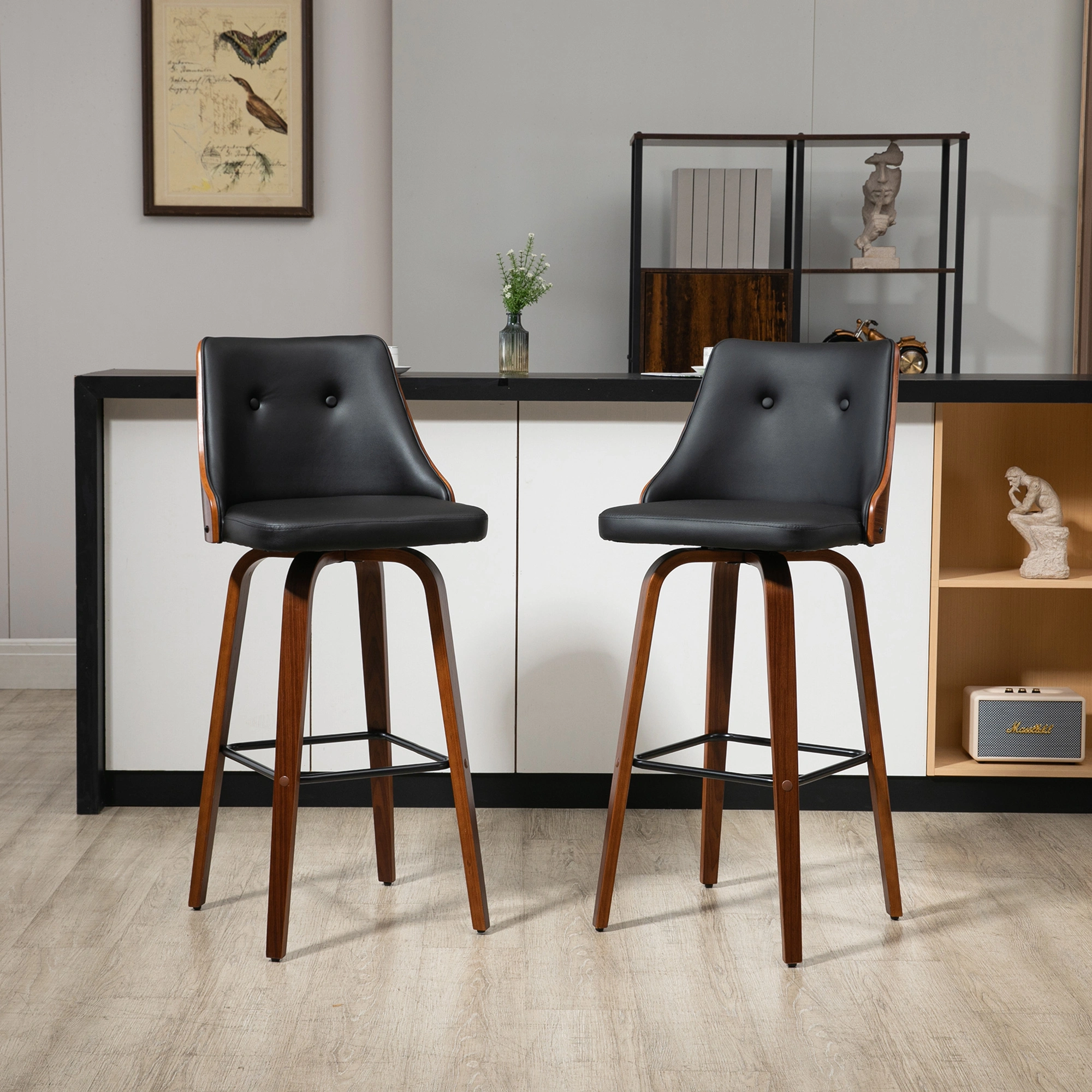 Adjustable Height Bar Stool Set of 2 Counter Stools with Padded Seat for Kitchen Island Dining