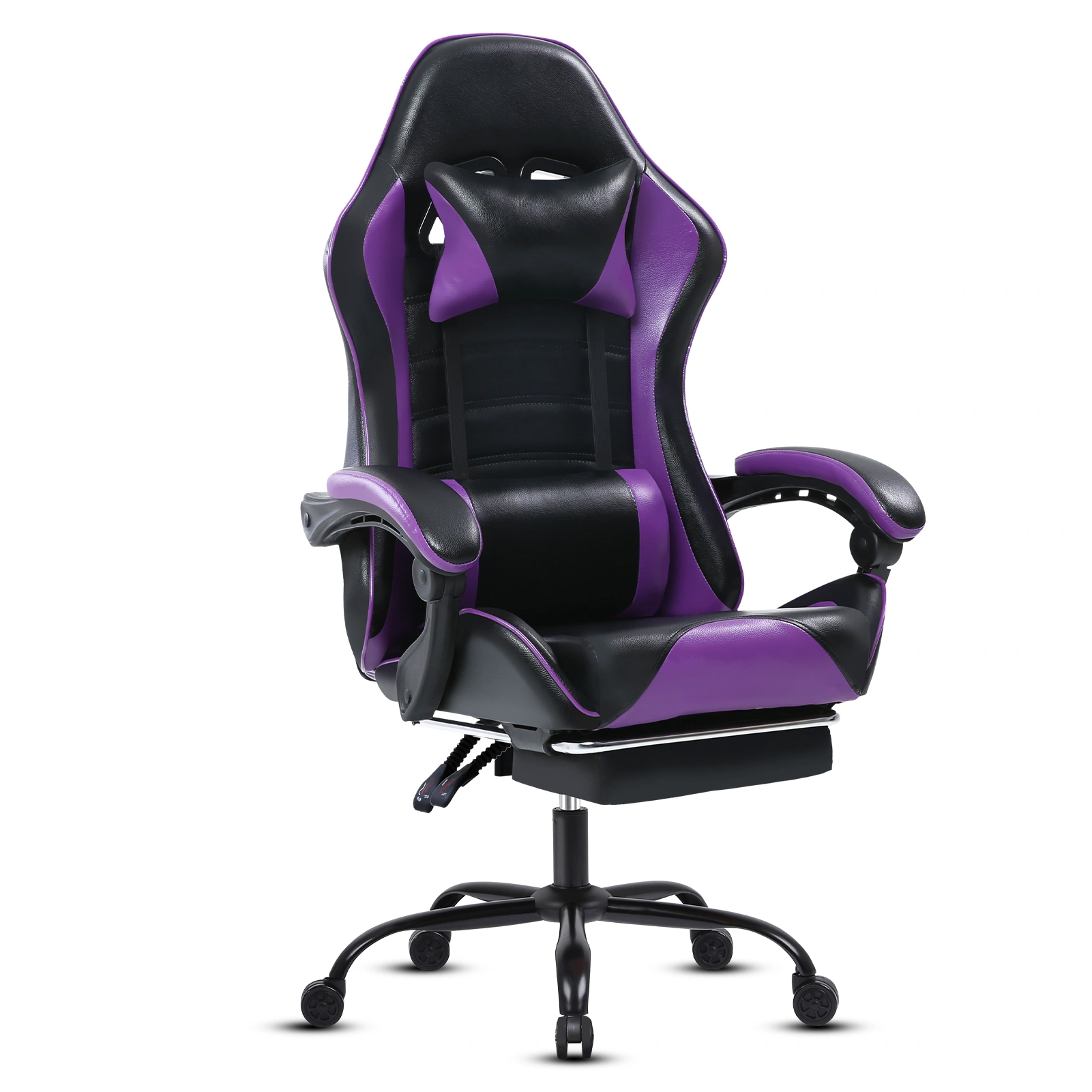 Big and Tall Gaming Chair with Footrest, Ergonomic PU Leather Office Chair, Adjustable Reclining Desk Chair 360° Swivel with Wheels, for Adults, Purple