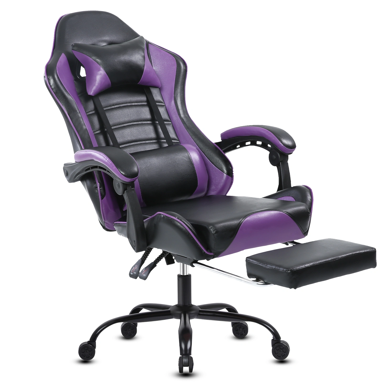 Big and Tall Gaming Chair with Footrest, Ergonomic PU Leather Office Chair, Adjustable Reclining Desk Chair 360° Swivel with Wheels, for Adults, Purple view 2
