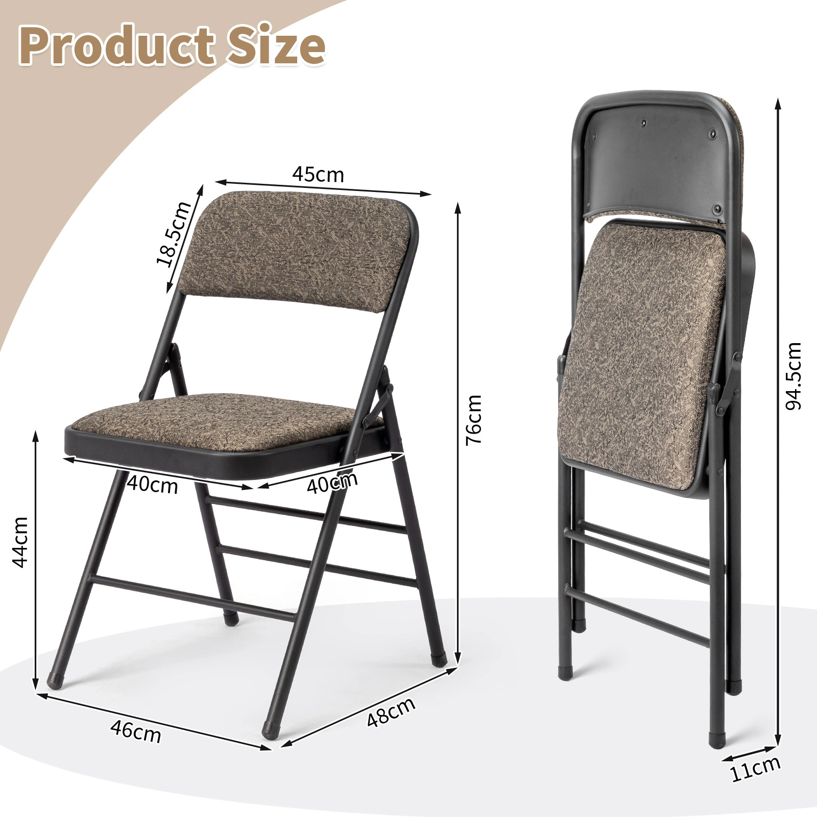 4 Pcs Folding Chairs Black Patterned Fabric Upholstered Event Chair 18.1x18.9x29.9 Inch Padded Matte Steel Frame view 2