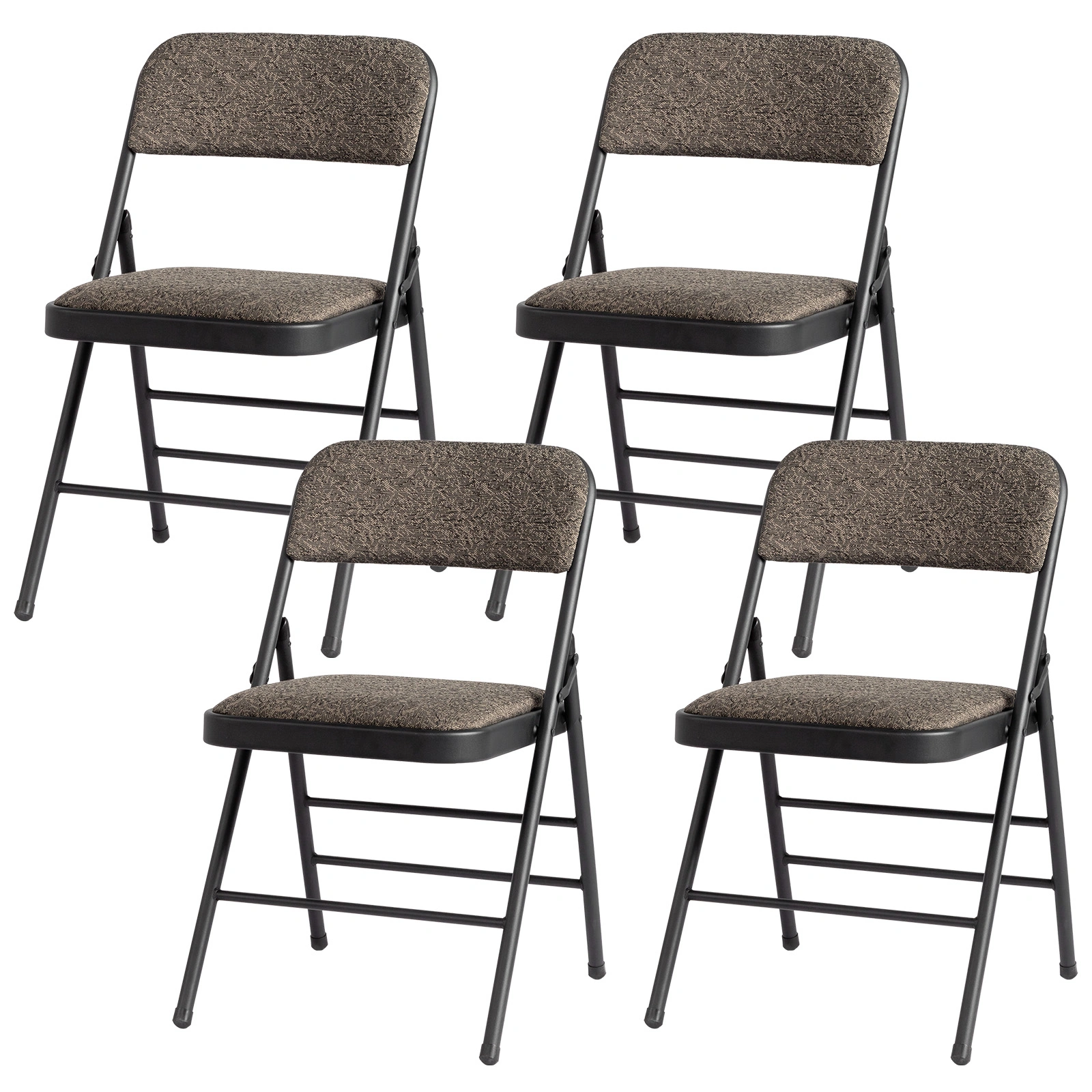 4 Pcs Folding Chairs Black Patterned Fabric Upholstered Event Chair 18.1x18.9x29.9 Inch Padded Matte Steel Frame view 6