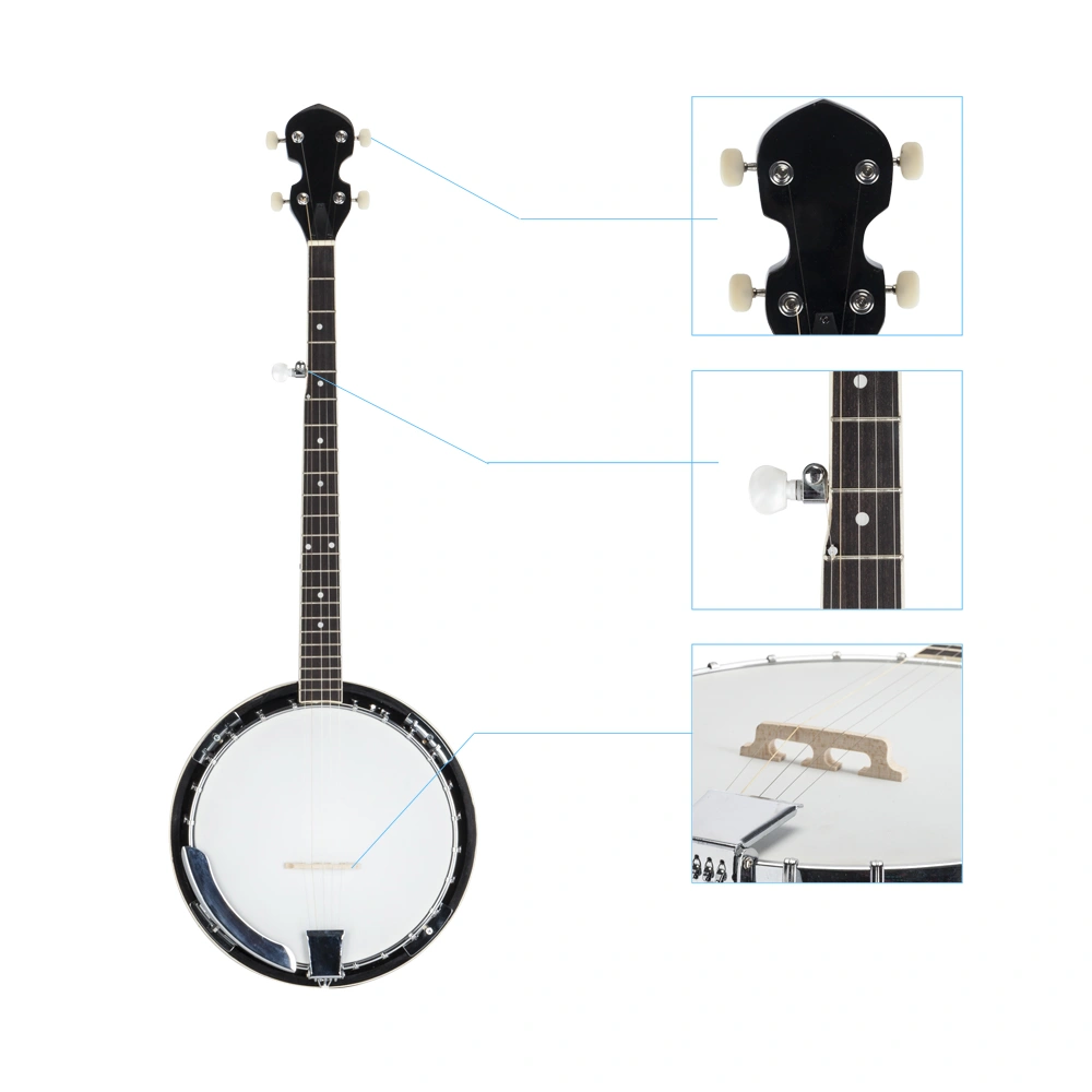 Top Grade Professional 5-String Banjo, White & Natural Wood Finish, Exquisite Craftsmanship, Metal Hardware view 3