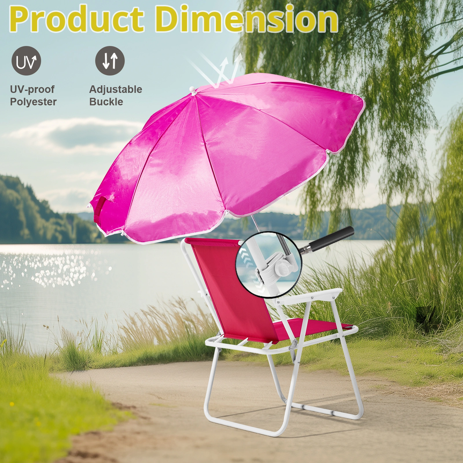 Folding Beach Chair with Umbrella for Adults, Lightweight Porable Camping Chair with 265lbs Capacity for Travel Picnic Concert & Outdoor Activities, Pink view 10