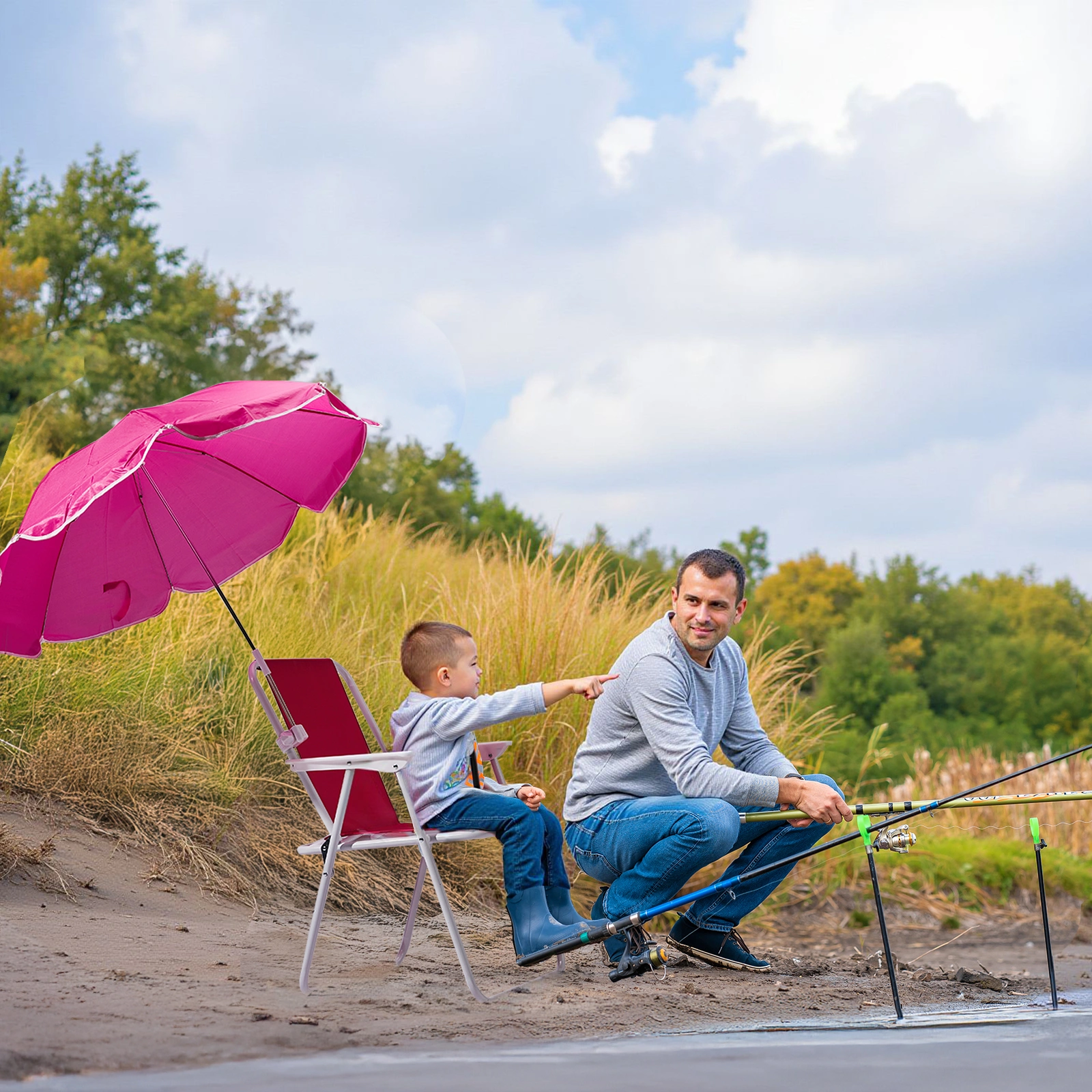 Folding Beach Chair with Umbrella for Adults, Lightweight Porable Camping Chair with 265lbs Capacity for Travel Picnic Concert & Outdoor Activities, Pink view 11