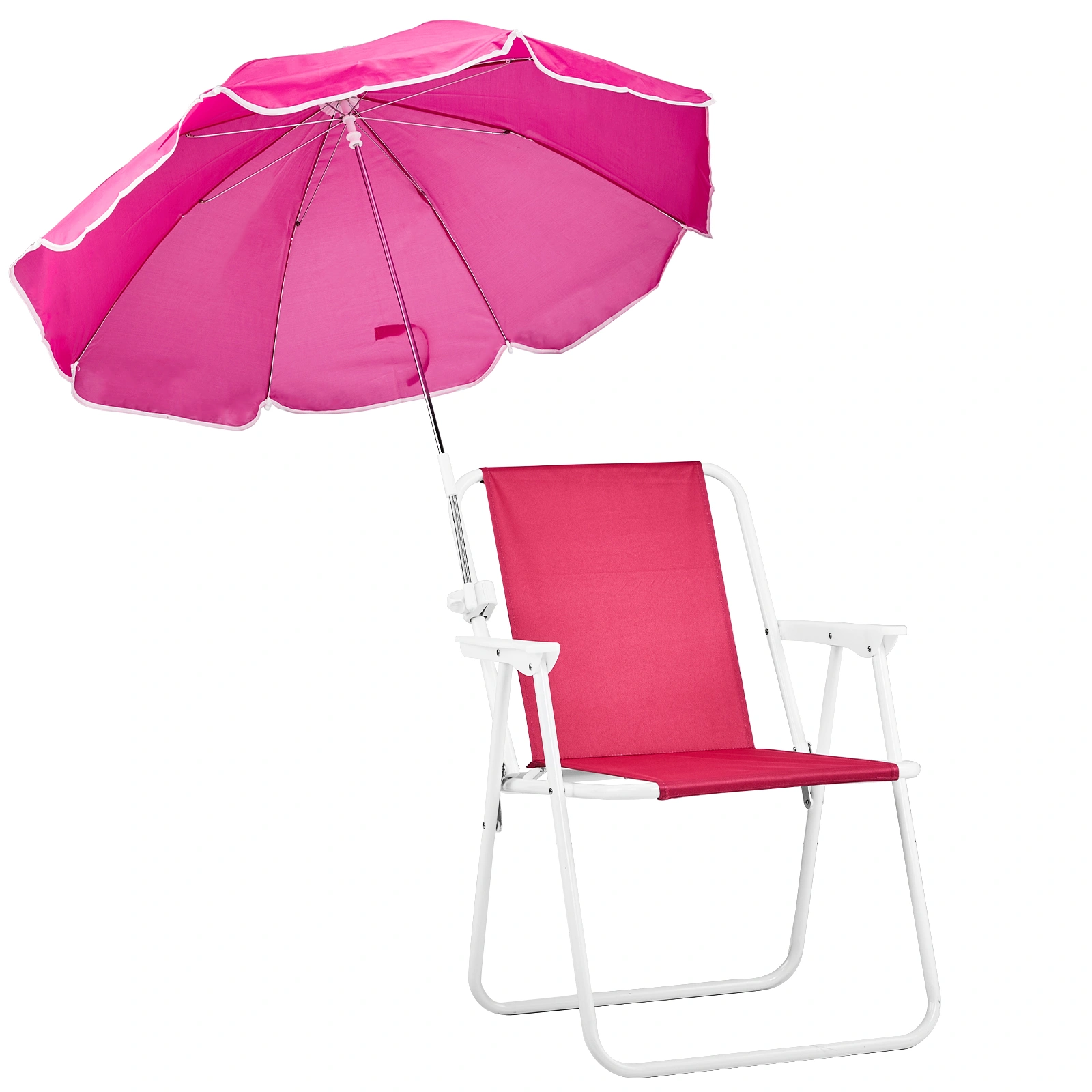 Folding Beach Chair with Umbrella for Adults, Lightweight Porable Camping Chair with 265lbs Capacity for Travel Picnic Concert & Outdoor Activities, Pink view 3