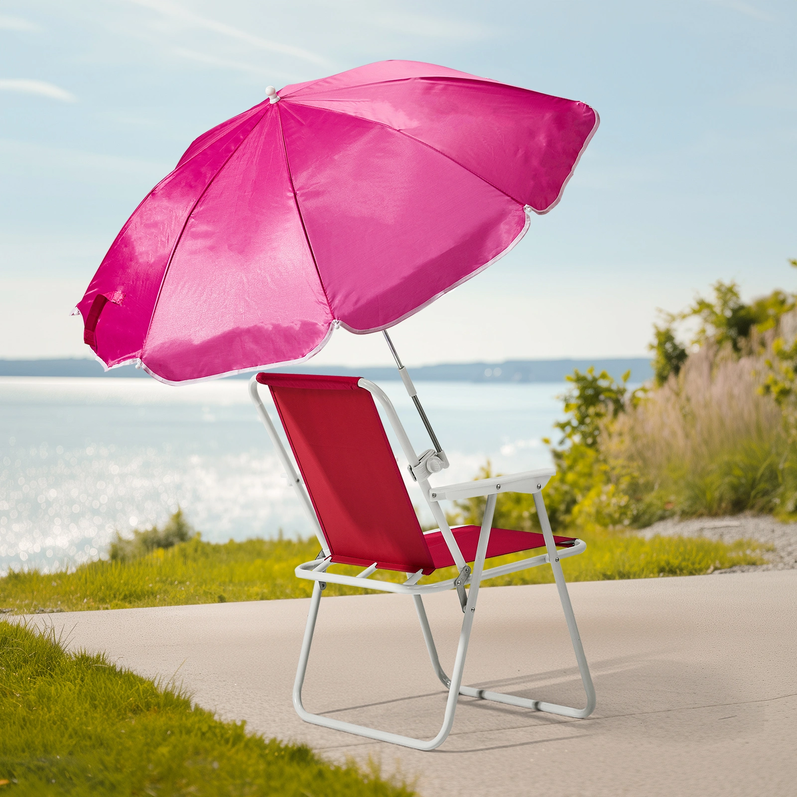 Folding Beach Chair with Umbrella for Adults, Lightweight Porable Camping Chair with 265lbs Capacity for Travel Picnic Concert & Outdoor Activities, Pink view 5