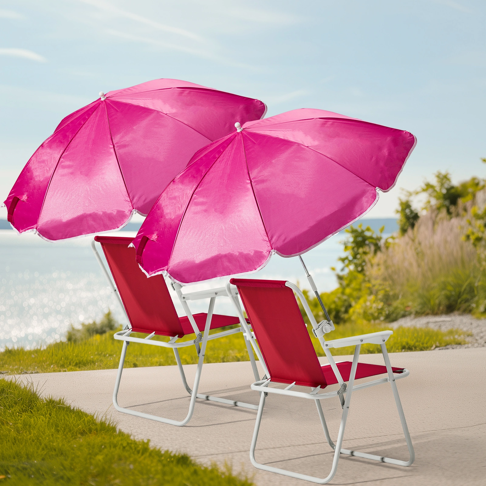 Folding Beach Chair with Umbrella for Adults, Lightweight Porable Camping Chair with 265lbs Capacity for Travel Picnic Concert & Outdoor Activities, Pink view 8