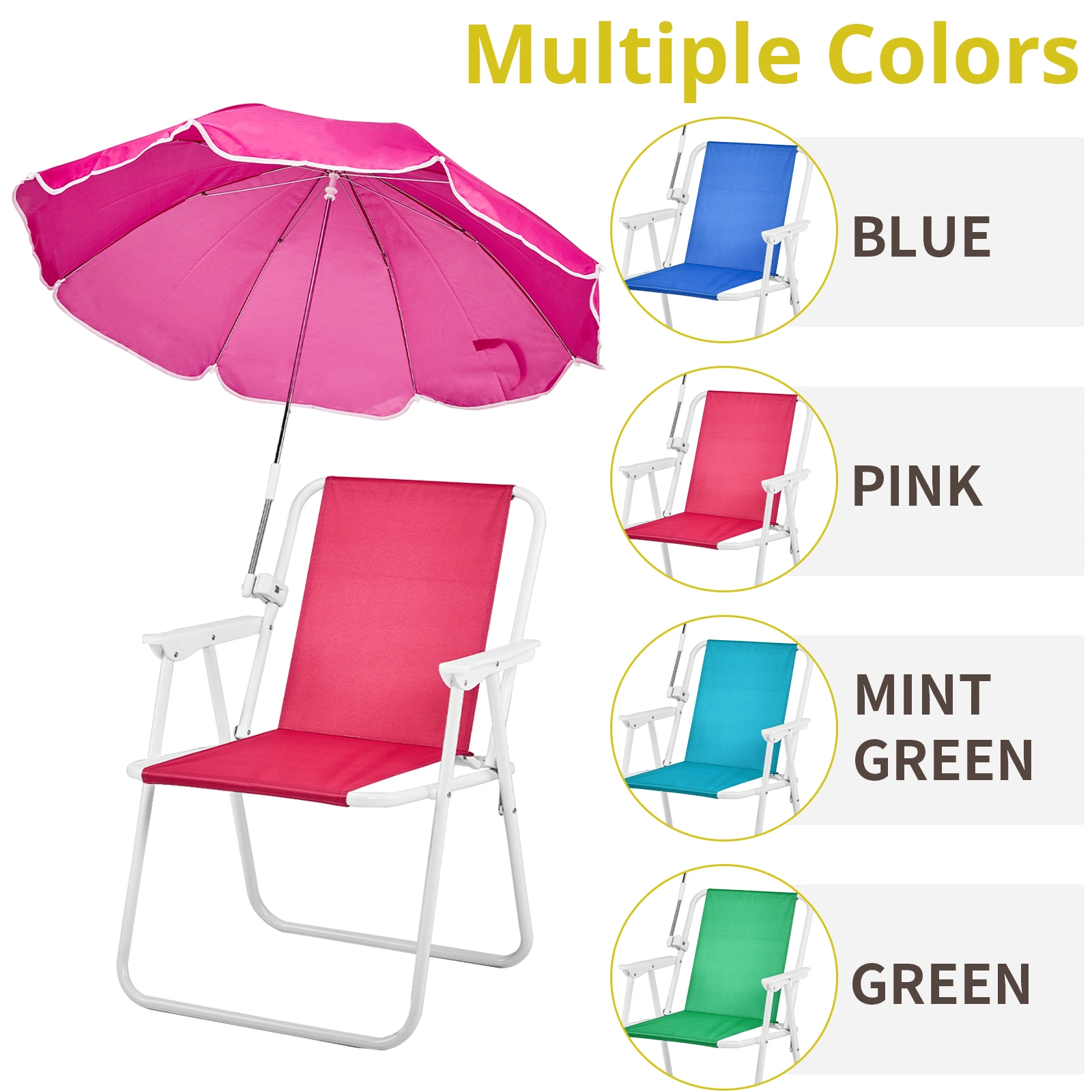 Folding Beach Chair with Umbrella for Adults, Lightweight Porable Camping Chair with 265lbs Capacity for Travel Picnic Concert & Outdoor Activities, Pink view 9