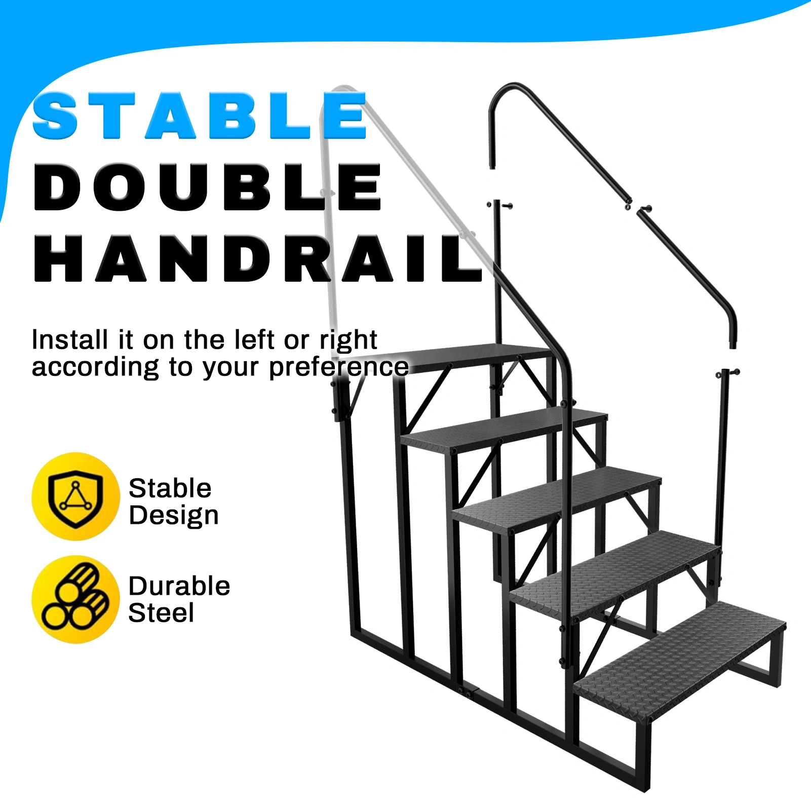5 Step RV Stairs Ladder Anti-Slip Hot Tub Steps with Handrail 660 lbs Weight RV Ladder for 5th Wheel & Mobile Home view 2